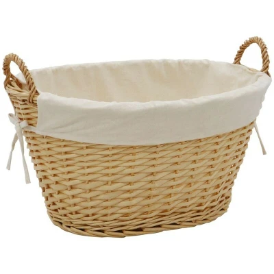 Image of JVL Hand Woven Acacia Oval Laundry Willow Storage Basket with Lining, Honey Finish