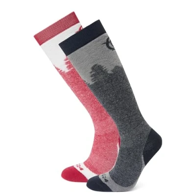 Image of TOG24 Aprica 2 Pack Womens Ski Sock Dark Indigo/Dark Pink Multicolour Wool Size Medium