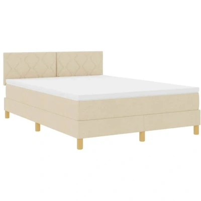 Image of Box Spring Bed with Mattress &amp; led Cream 140x200 cm Fabric Vidaxl