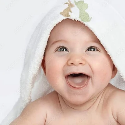 Image of 2 Soft White Baby Hooded Bath Towel Elephant &amp; Rabbit Embroidery 100% cotton Time Gifts for Shower Present 75cm x75cm