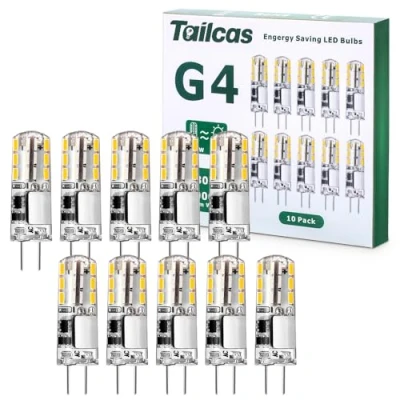 Image of Tailcas G4 LED Bulbs, 1.5W 12V Mini Capsule Light Bulb AC/DC (20W Halogen Lamp Equivalent), Bi Pin Base JC Type Non dimmable for Lighting Decor, Chandelier Home 10Pack (Warm White)