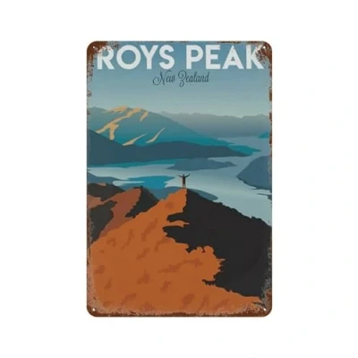 Image of Metal Tin Sign，New Zealand Roys Peak Mountain Peak，Tin Sign Vintage Art Wall Decor Home Kitchen Bar Patio Cave Funny Decor(15x30cm）6x12 inch 419