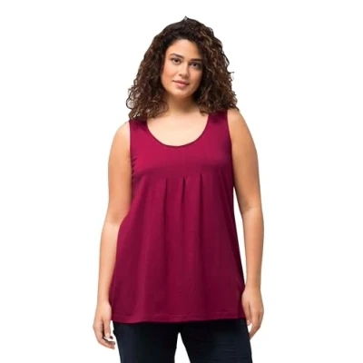 Image of Ulla Popken Women&#039;s Top, A Linie, Rundhals, ärmellos, Zier Falten T Shirt, Dark Lilac, 28 30