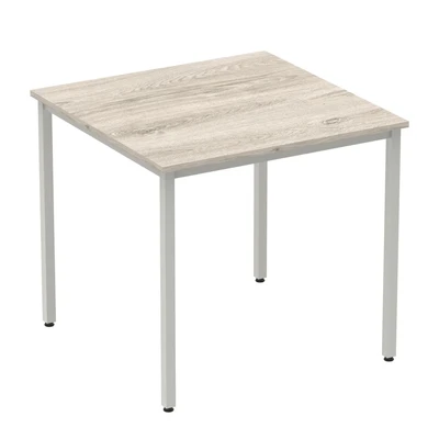 Image of Impulse 800mm Straight Table Grey Oak Top Silver Box Frame Leg