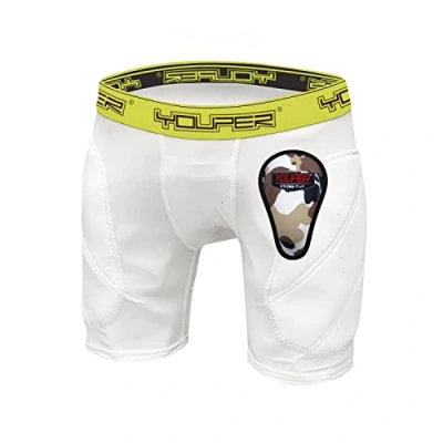 Image of Youper Boys Youth Padded Sliding Shorts with Soft Protective Athletic Cup for Baseball, Football, Lacrosse, Field Hockey, MMA (White, X Small)