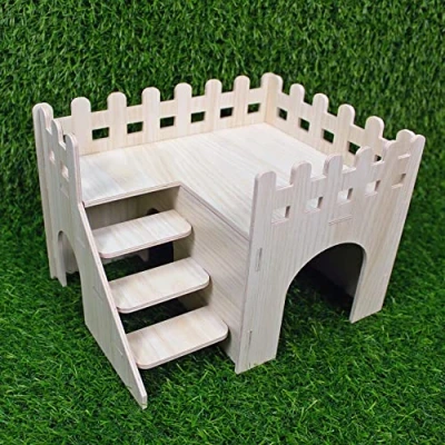 Image of YankMooM Large Wooden Hamster House,Washable Luxury Hideout House Baby Guinea Pigs Hideaway Play Toys with Climbing Ladder for Dwarf and Small Pet