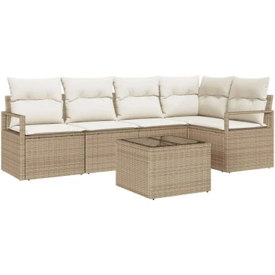 Image of vidaXL 6 Piece Garden Sofa Set with Cushions Brown Poly Rattan