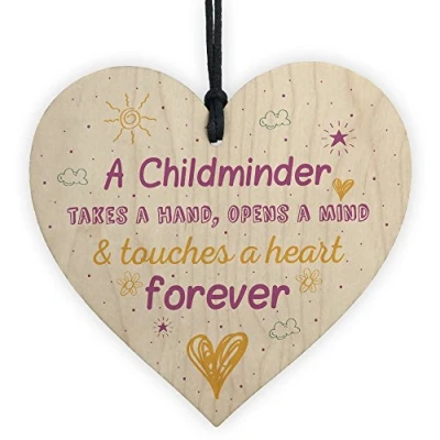 Image of RED OCEAN Handmade Wooden Hanging Heart Plaque Gift For Childminder Teacher Thank You Keepsake