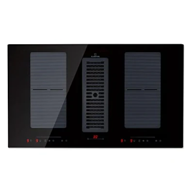 Image of Klarstein 2 in 1 Electric Induction Hob &amp; Kitchen Extractor Fan for Islands, Steel 654m3/h Airflow, 4 Zone Cooker Hoods, Touch Control Ceramic Hob, Energy Class A Hood