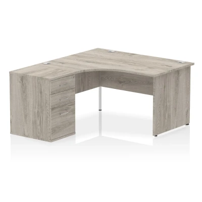 Image of Impulse 1400 LH Crescent Desk Grey Oak Top Panel End 600 High Ped