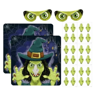 Image of VR Angel 2 x Halloween Party Game Stick The Nose on Witch Includes Poster Blindfold Mask &amp; 24 Stickers Favors Kids