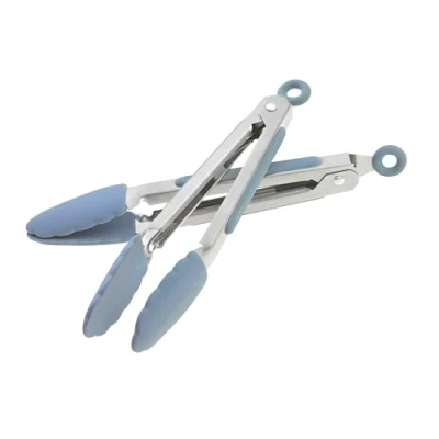 Image of Wiltshire Mini Silicone Kitchen Tongs 18cm, Set of Two, Cooking &amp; Serving Tongs, Salad BBQ Stainless Steel, Heat Resistant Utensil, Non Stick, Scratch Tip, Petrol Blue, 21x3.2x2.7cm