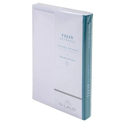 Image of Clairefontaine Ref 25500L G.Lalo Correspondence Writing Set Includes 10 x 8.5 13.5cm, 320gsm Cards + 9 14cm Lined Gummed Envelopes Vellum De FR White