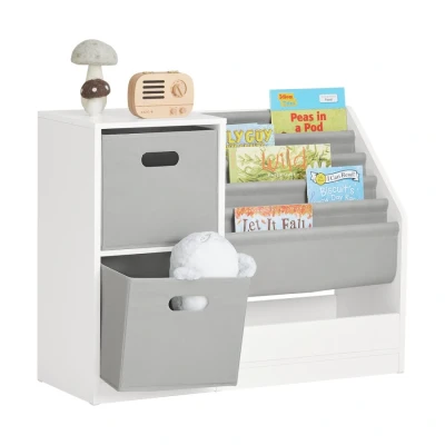 Image of Sobuy Kids Bookcase Book Shelf Toy with 2 Fabric Boxes,KMB76 W
