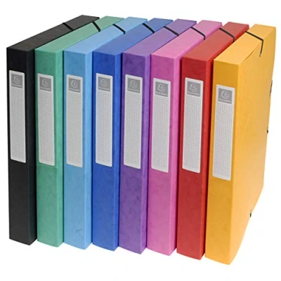 Image of Exacompta Ref 50300E Elasticated Filing Archive Box 270 x 340mm in Size, 25mm Spine, 600gsm Premium Pressboard, Elastic Closure Assorted Colours (Pack of 8)