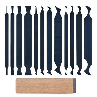 Image of New Cabinet Scraper Cards asnd Burnisher with 12 Piece Multi Shaped Set Suitable for Various Small Space and Sized Tasks(12 Different + 1 Burnisher)