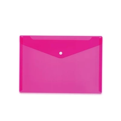 Image of HERMA 20075 Document Wallet A4 Transparent Pink Pack of 5 Small Pockets Envelope with Press Stud Closure Plastic for School, University, Office, Travel