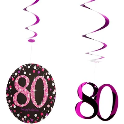 Image of (PKT) Adult Pink Celebration 80th Birthday Swirl Decorations