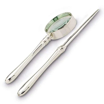 Image of SILBERKANNE Letter Opener and Magnifying Glass 2 Piece Set Premium Silver Plated Elegant in Top Workmanship Ready to give as a gift with chic packaging