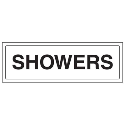 Image of V Safety Showers Door Sign 300mm x 100mm 1mm Rigid Plastic