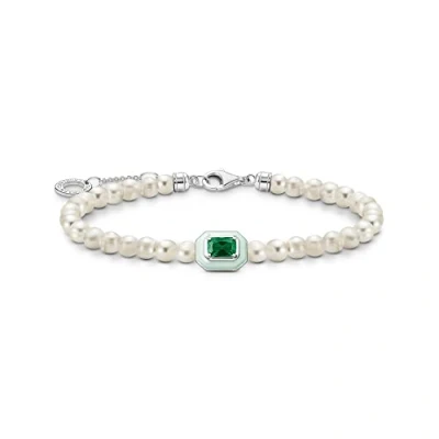 Image of Thomas Sabo Women Bracelet Pearls with Green Stone 925 Sterling Silver, Cold Enamel A2096 082 6