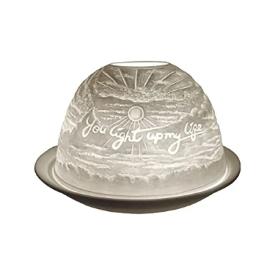 Image of Cello Porcelain Tealight Holder Dome, You Light Up My Life Design, Stunning Holders With a 3D Image or Loving Message. Used Tealights LEDs For Her.