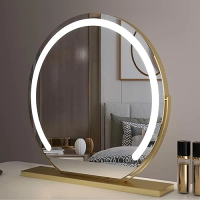 Image of UUDQCD dressing table Mirror, Vanity Shaving Mirrors Free Standing Mirror With Lights, Light Up for Lighting 3 Color Temperature (Gold,60X60cm)