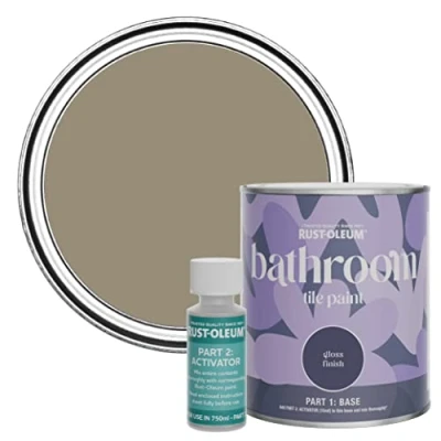 Image of Rust Oleum Brown Water Resistant Bathroom Tile Paint in Gloss Finish Café Luxe 750ml