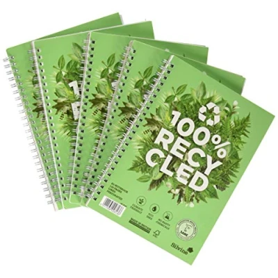 Image of Silvine A5 Premium Recycled Wirebound Notebook 120 Lined Pages of 100% Paper. Ref R103 [Pack 5],Green