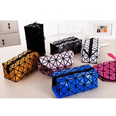 Image of Large Interesting Geometric Makeup Clutch, 1pcs PVC Geometry Pencil Case Foldable Fashion Toiletry Clutch for Travel, School,Home, Organizer