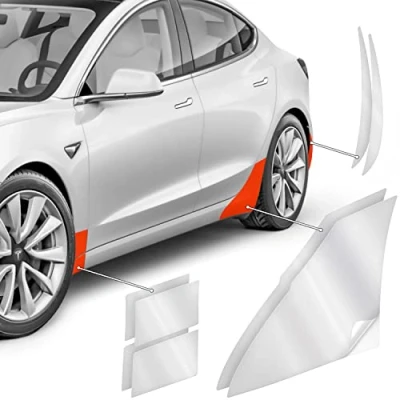Image of Luxshield Wheel Arch Protectors fitted for Tesla Model 3 I 2017 2024 Automotive Paint Protection Film Set Against Stone Chipping Transparent Glossy &amp; self adhesive