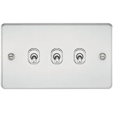 Image of KnightsBridge Flat Plate 10AX 3G 2 way toggle switch polished chrome