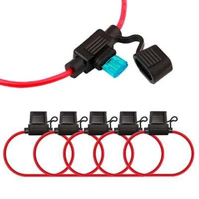 Image of QitinDasen 5Pcs Premium 12V / 24V Small In Line Blade Fuse Holder, Car Waterproof Holder with 16 AWG Wire Harness, Free 15Pcs Mini Fuses, Ties and 1Pcs Extractor