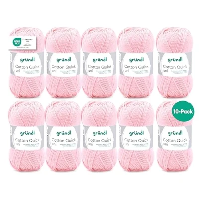 Image of Gründl 10 x 50g Balls of 100% Cotton Quick Plain Knitting Yarn (100% Oeko Tex Certified, 50g/125m, 3 4, 10g 50g)