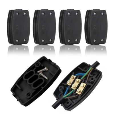 Image of 4 Pcs 3 Terminal Electrical Junction Box, 13amp 250v Flex Connector Core Cable Joiner Connectors for Indoor Lighting,Power,Wiring (black)