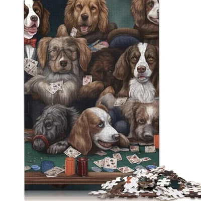 Image of Adult Jigsaw Puzzles 1000 Pieces Dogs Playing Poker for Adults Wooden Educational Game Challenge Toy Size 75x50cm