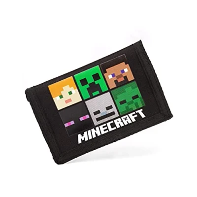 Image of Minecraft Wallet Trifold for Kids Boys Girls Creeper Green OR Black Money Purse Game Merchandise Gifts One Size