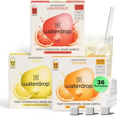 Image of waterdrop® Microdrink Set Water Flavouring Hydration Tablet Natural Fruit Mix Vitamin C Sugar Free ORANGE LEMON GRAPEFRUIT 36 Drinks