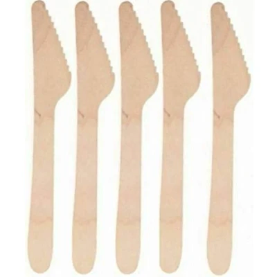 Image of Pack Of 100 Disposable Wooden Cutlery Knives Sets Biodegradable Eco Friendly Knife 100% Birch Wood Sturdy, Christmas, Parties, BBQ, Picnic,s Birthdays, Wedding (100)