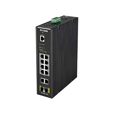 Image of D Link DIS 200G 12PS Industrial Switch 12 Ports 10 Gigabit 8 PoE 240W and 2 SFP for Extreme Conditions 40C to 65C ERPS, VLAN, QoS, IGMP, Aggregation Black