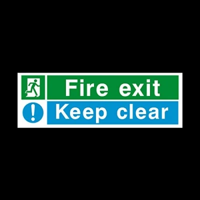 Image of Fire Exit Keep Clear Sign 300mm x 100mm Self Adhesive Sticker (EE15)