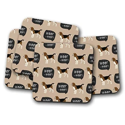 Image of 4 Set Beagle Dog Coaster Woof Puppy Dogs Cute Pattern Pets Mum #15297