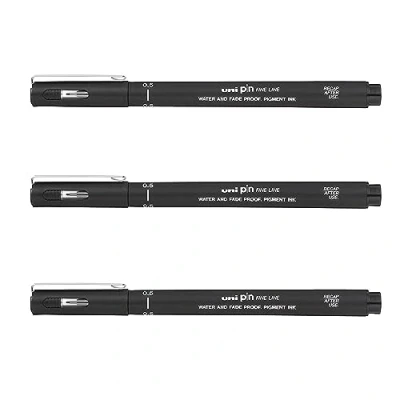 Image of UNI BALL PIN DRAWING PEN FINELINER ULTRA FINE LINE MARKER 0.5mm BLACK Ink [Pack of 3]