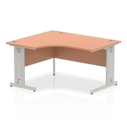 Image of Impulse 1400mm Left Crescent Desk Beech Top Silver Cable Managed Leg