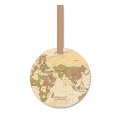 Image of Flybloom Luggage Tag World Map Baggage Tags Name Address ID Suitcase Travel Labels (Brown)