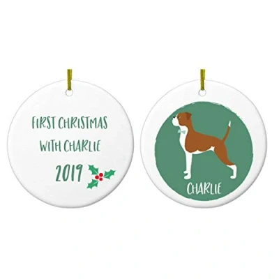 Image of Personalised Dog Christmas Decoration Bauble Owner Gift Memorial Ornament (Red Boxer))