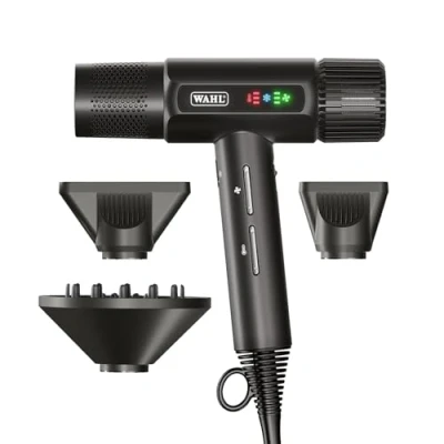 Image of Wahl Vanquish Hair Dryer, Lightweight, LED Display, Quiet, Professional 3 Attachments, Powerful, Cool Drying, Speed Settings, Auto Clean, Even Quick Dry