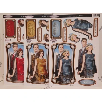 Image of 3 x Debbi Moore Art Deco Decadence Decoupage Die Cut Pack 8 Designs to Choose (Wishing Two People (ADD032))