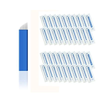Image of Pinkiou 12 Pin Microblading Blade Eyebrow Tattoo Needles for Manual Permanent Makeup Supplies (Pack of 50)