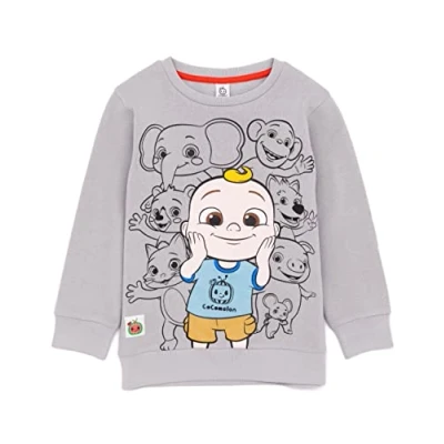 Image of CoComelon Sweatshirt For Kids Babies Toddlers Ello Pepe Boba Kiki Animal Characters Sweater Nursery Rythme Education Sing Songs Jumper Grey